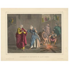 Gravure religieuse ancienne "No. 30" le Denial de Peters, circa 1840