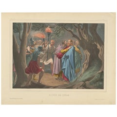 Antique Religious Print "No. 28" the Kiss of Judas, circa 1840