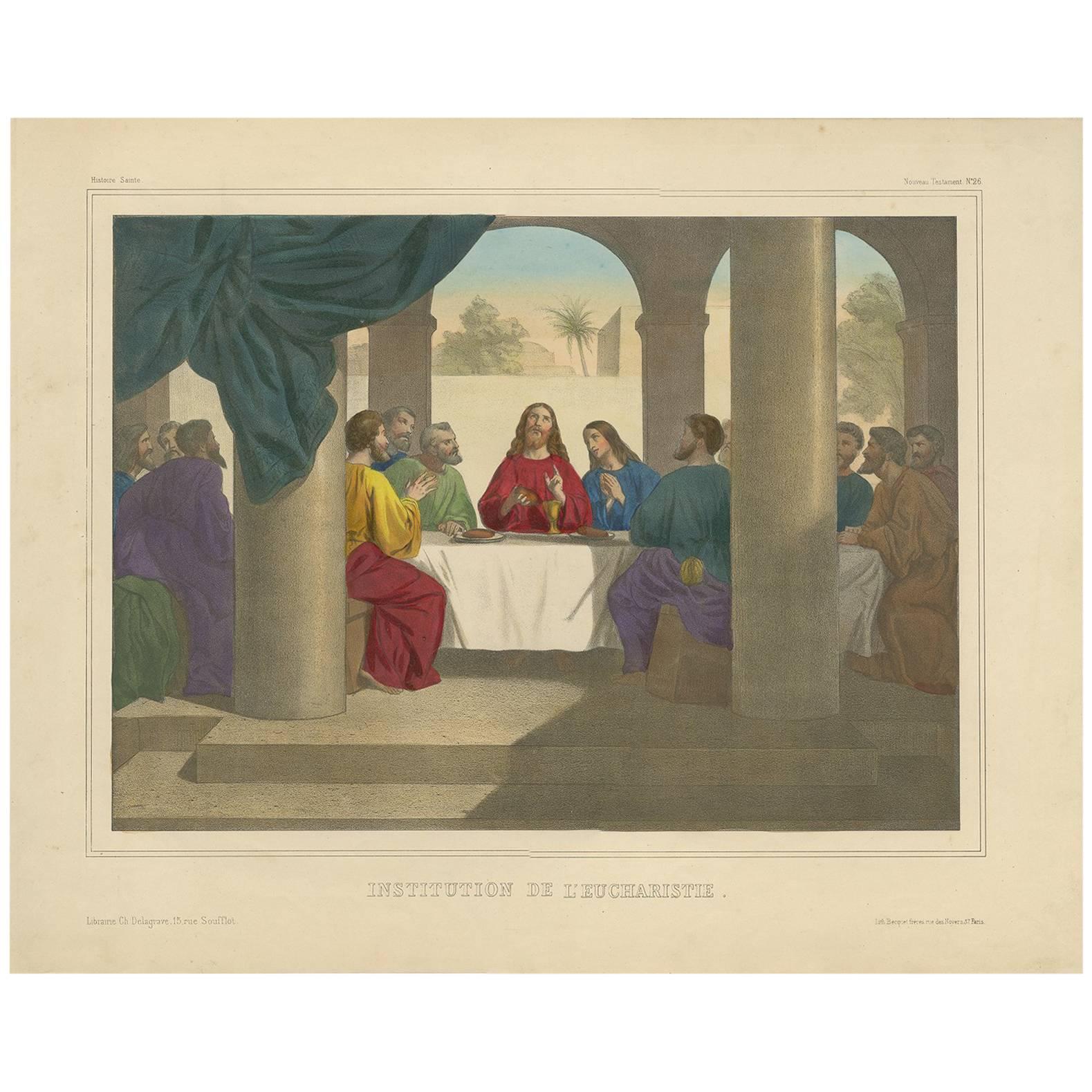Antique Religious Print "No.26" the Institution of the Eucharist, circa 1840 For Sale