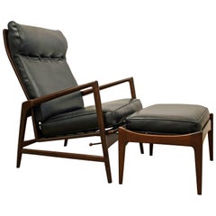 Ib Kofod-Larsen Selig Recliner Lounge Chair and Ottoman