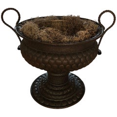 Antique Dutch Copper Shell Embossed Pedestal Vase Container