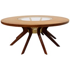 Vintage Mid-Century Walnut and Glass Sculpted 'Sputnik' Round Coffee Table