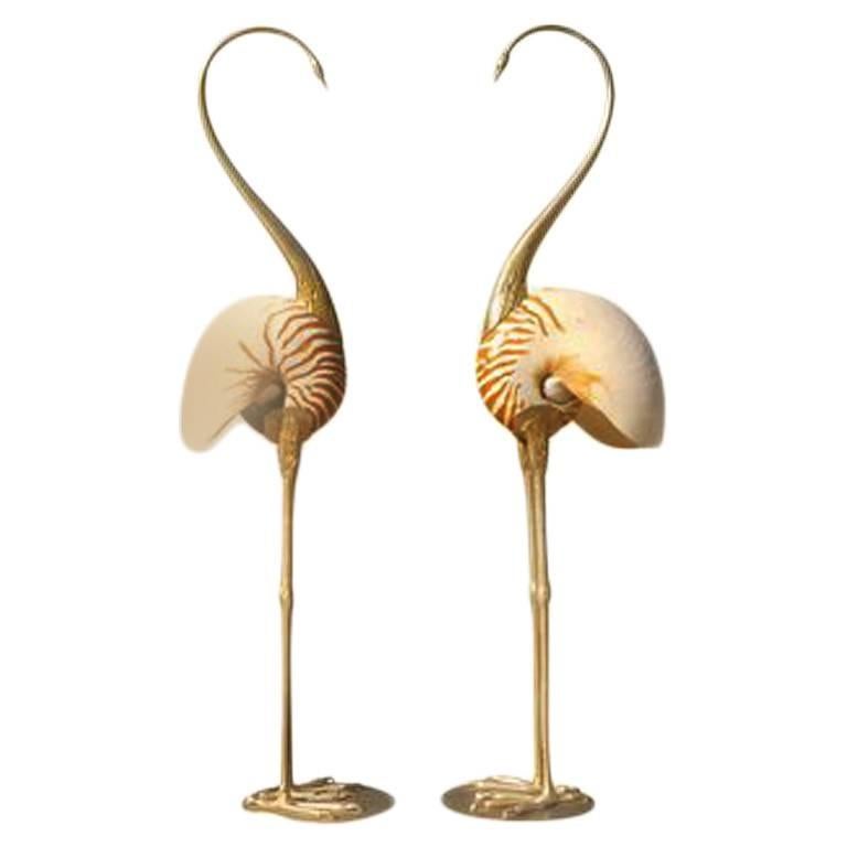 Brass and Shell Flamingos from Gabriella Binazzi For Sale