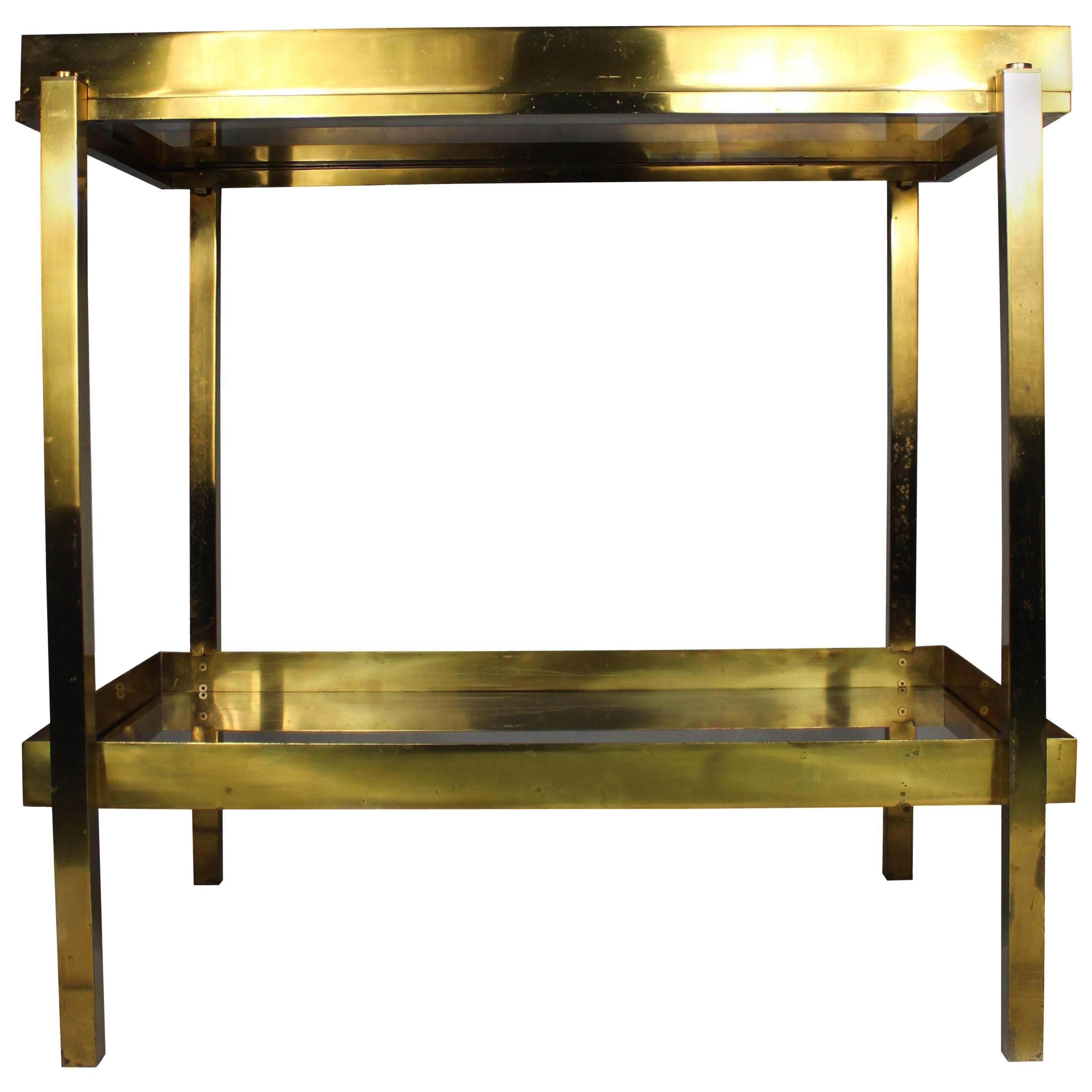 Italian Brass Serving Table with Removable Tray, 1970s