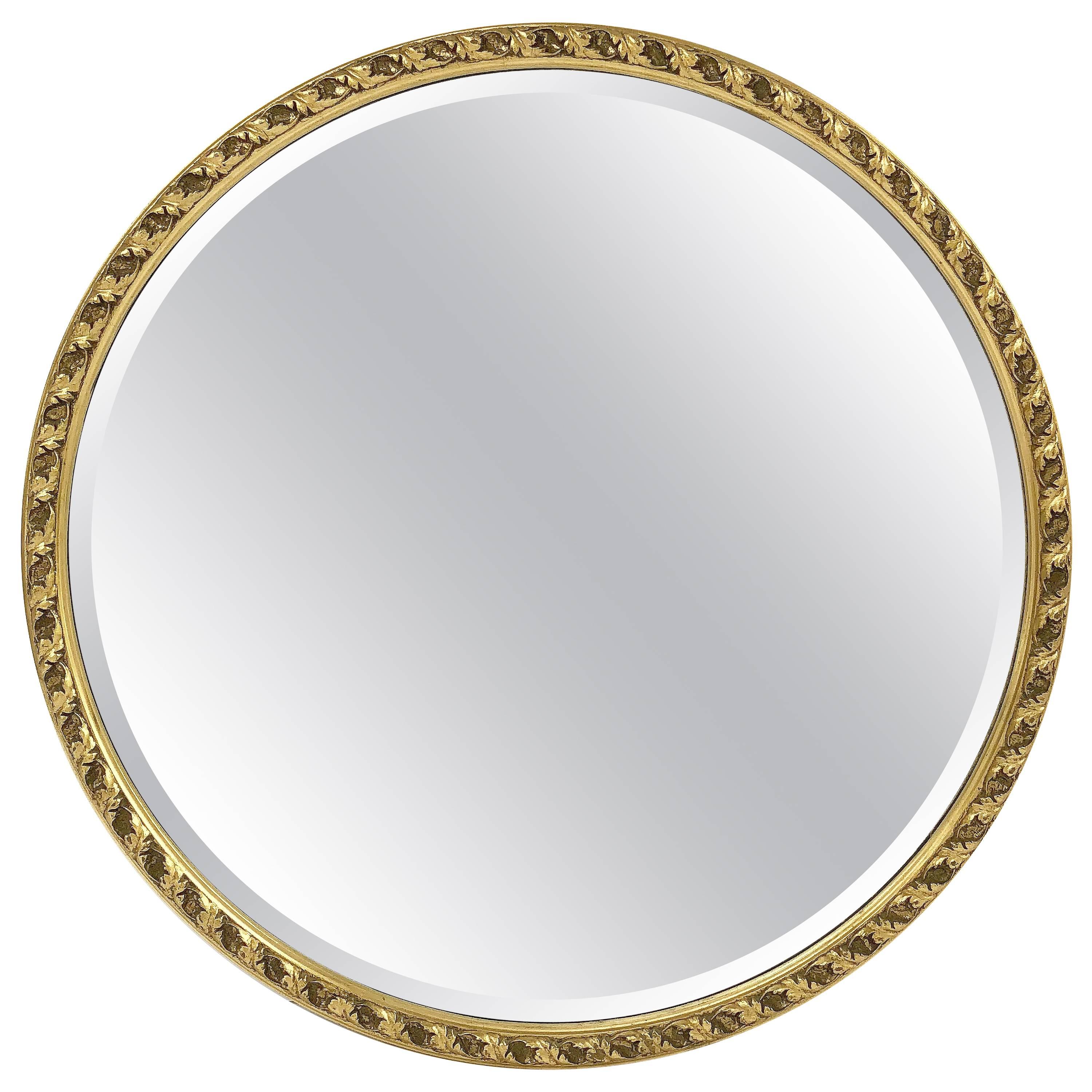 English Round Bevelled Mirror in Gilt Frame (Diameter 25 1/2)