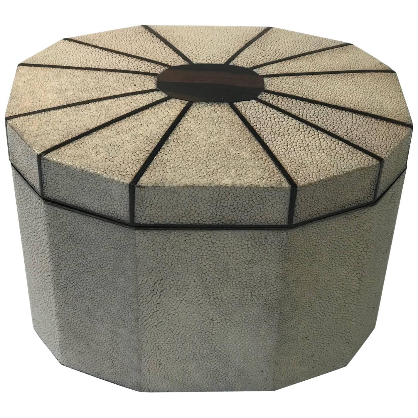 Octagonal natural Shagreen Box with Ebony Inlay For Sale