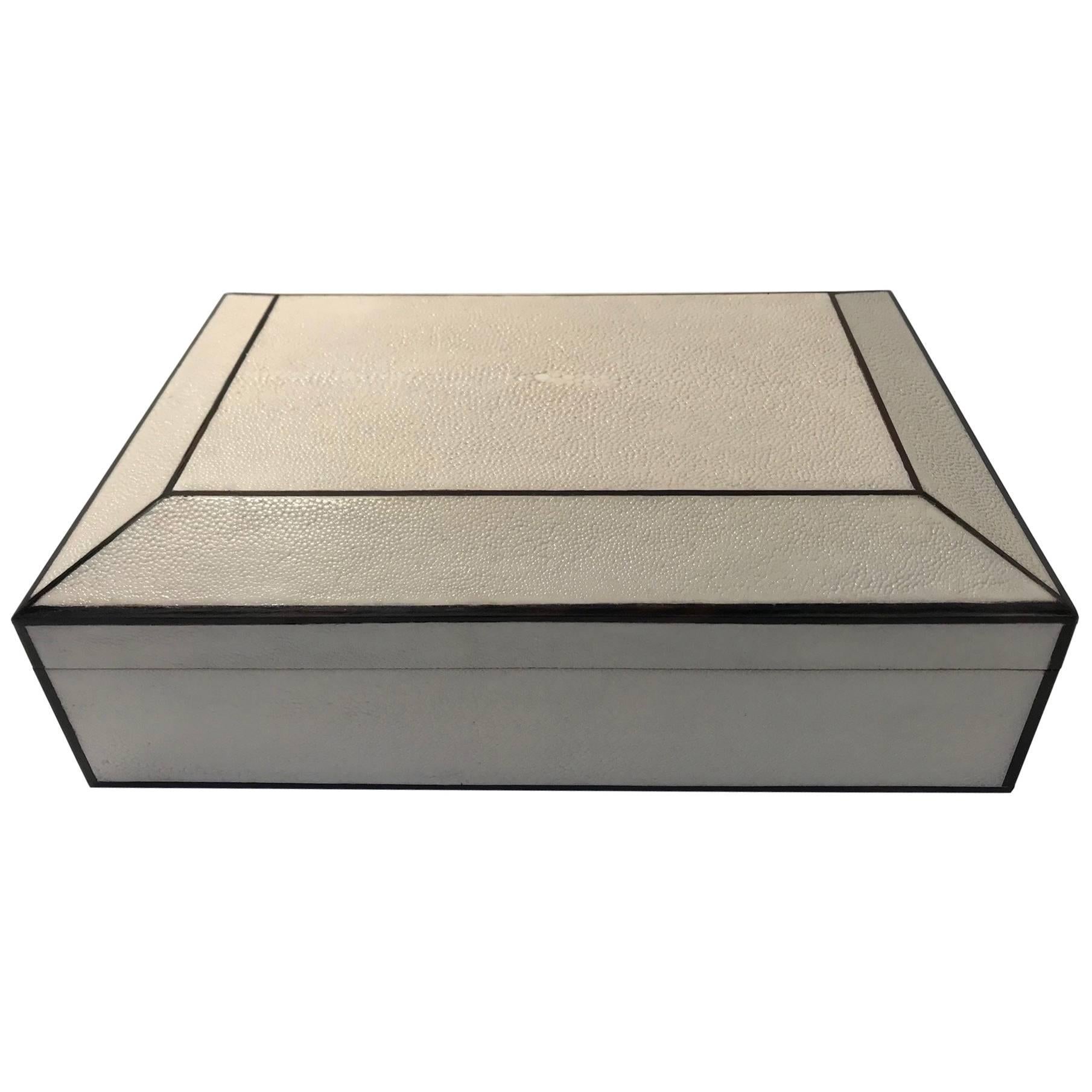  Natural Shagreen Box with Ebony Inlay For Sale