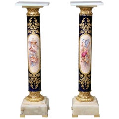 Pair of Late 19th Century Gilt Bronze-Mounted Sèvres Style Porcelain Pedestals