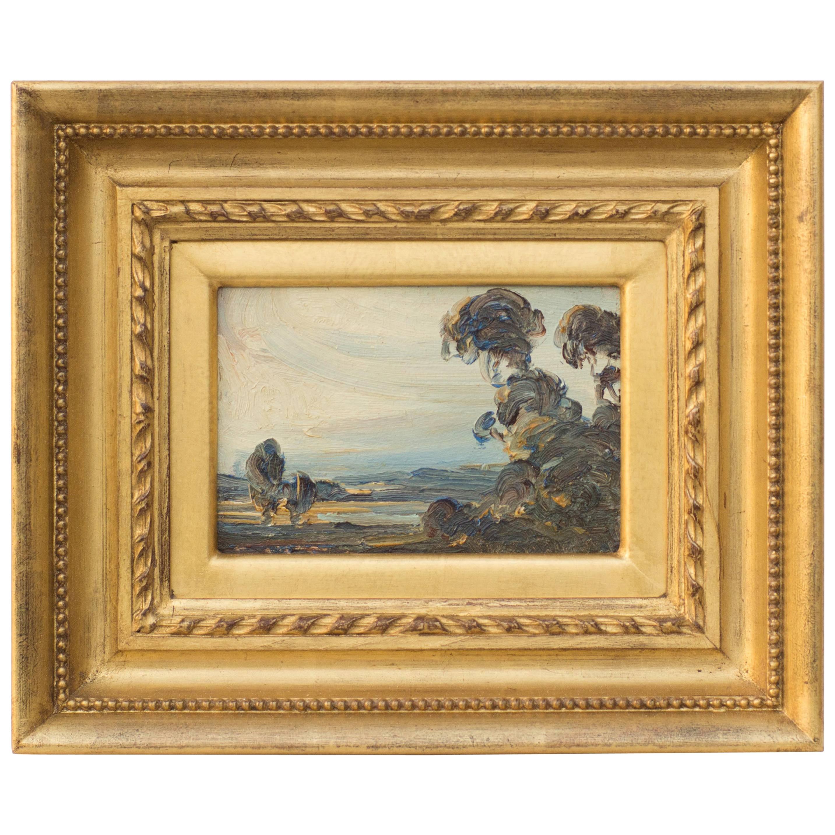 Landscape with Trees, Original Oil on Board Painting For Sale