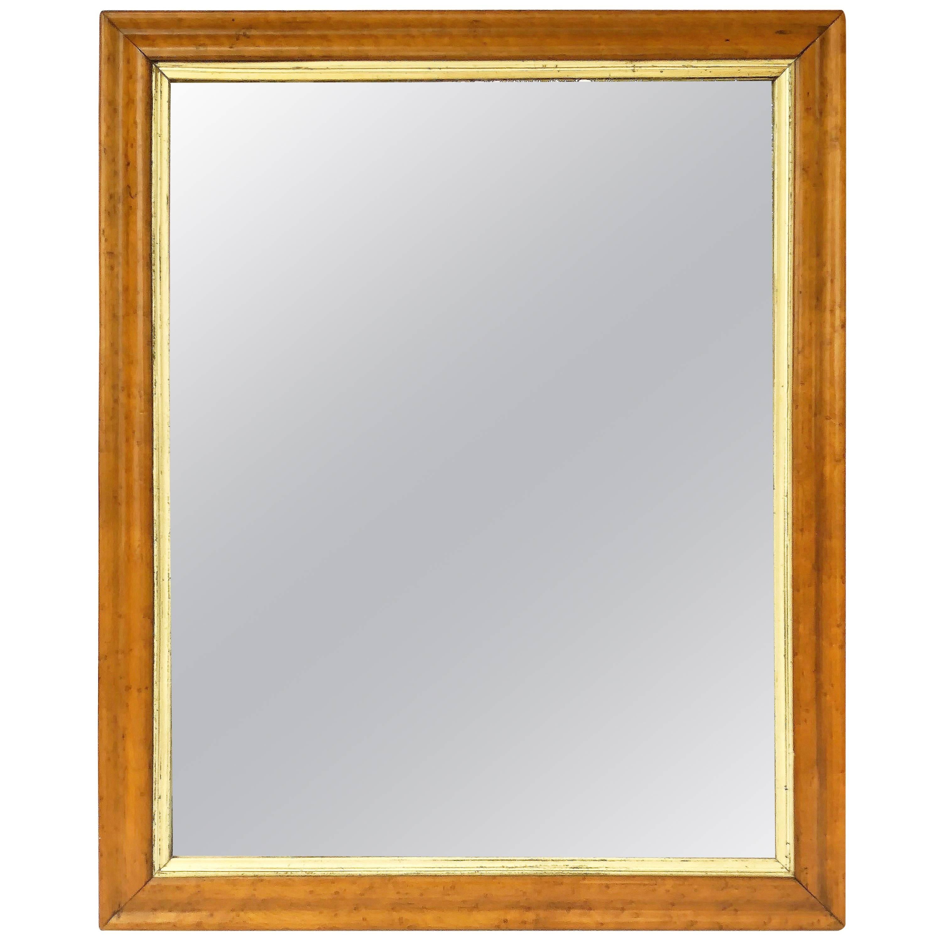 English Rectangular Maple and Giltwood Framed Mirror (H 32 x W 26)