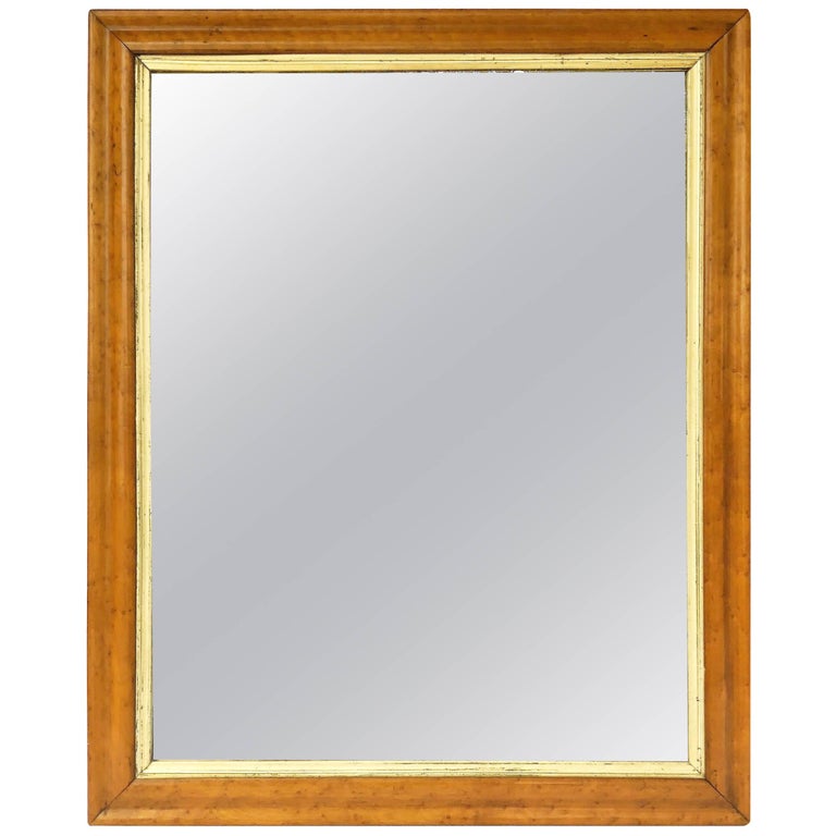 English Rectangular Maple and Giltwood Framed Mirror (H 32 x W 23) For