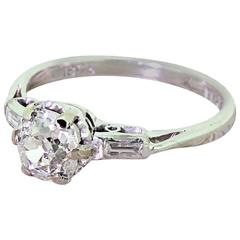 Art Deco 0.98 Carat Old Cut Diamond Gold Platinum Engagement Ring