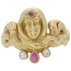 Art Nouveau Gold, Ruby And Diamond Ring By Sandoz, c.1900