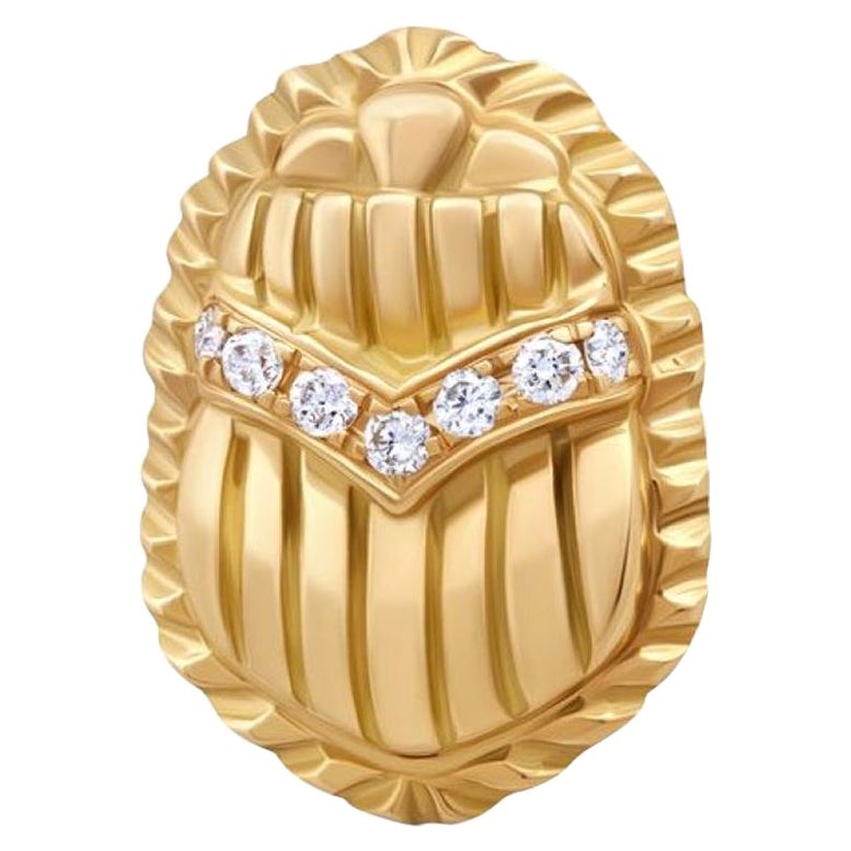 18 Karat Gold and Diamond Egyptomania Scarab Single Stud Earring For Sale