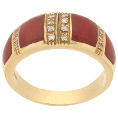 Handgefertigter Koralle 18 Karat Gelbgold Diamanten-Ring