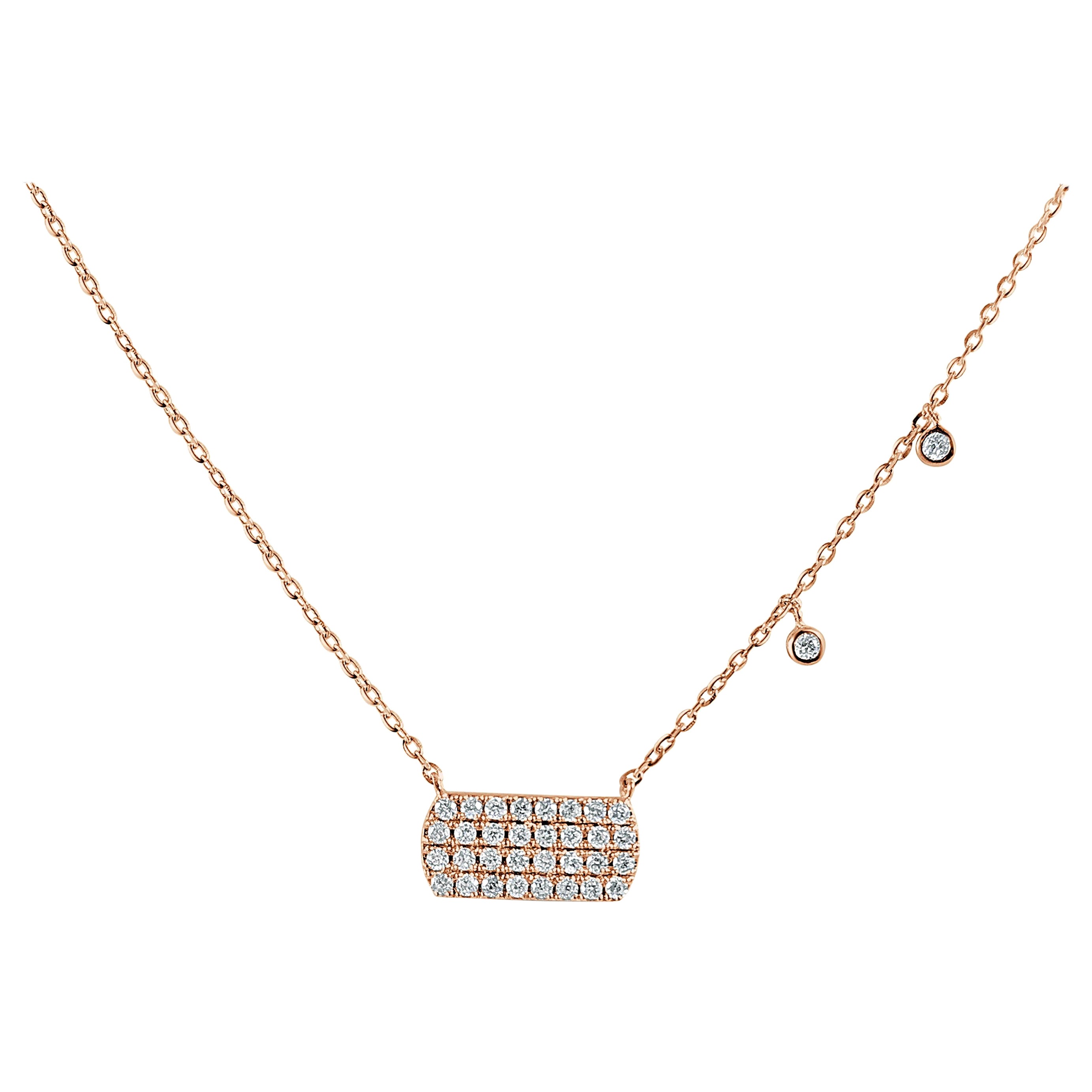 14 Karat Rose Gold 0.22 Carat Diamond Bar Necklace with Dangling Diamonds For Sale