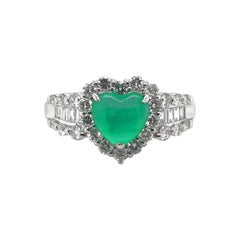 1.13 Carat Cat's Eye Emerald and Diamond Cocktail Ring Set in Platinum