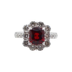 2.21 Carat Red Spinel and Diamond Cluster Ring Set in Platinum