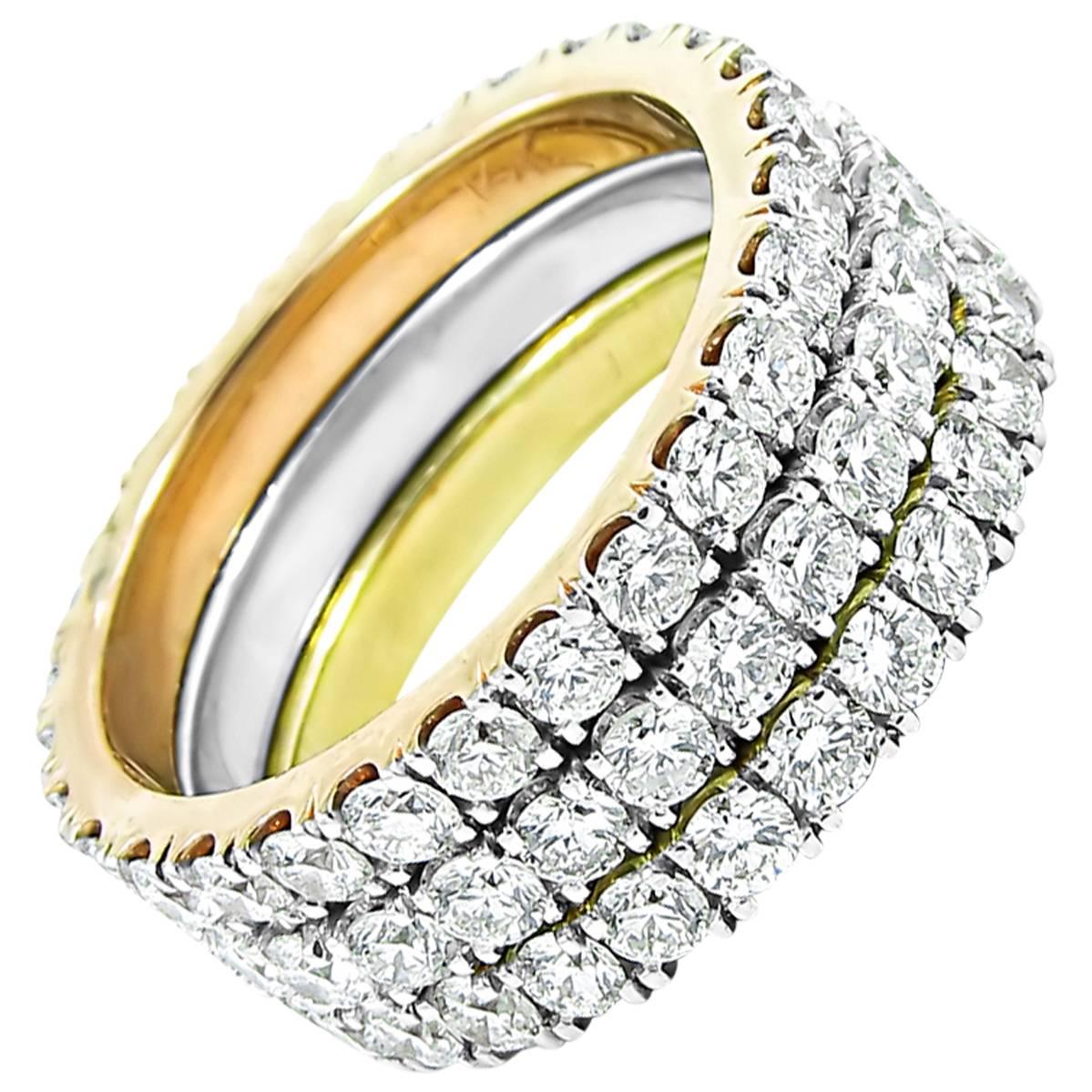 Tricolor 3 Ring Stackable Eternity Bands For Sale