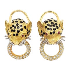 18kt Yellow Gold Panther Clip - On Earrings With Diamonds