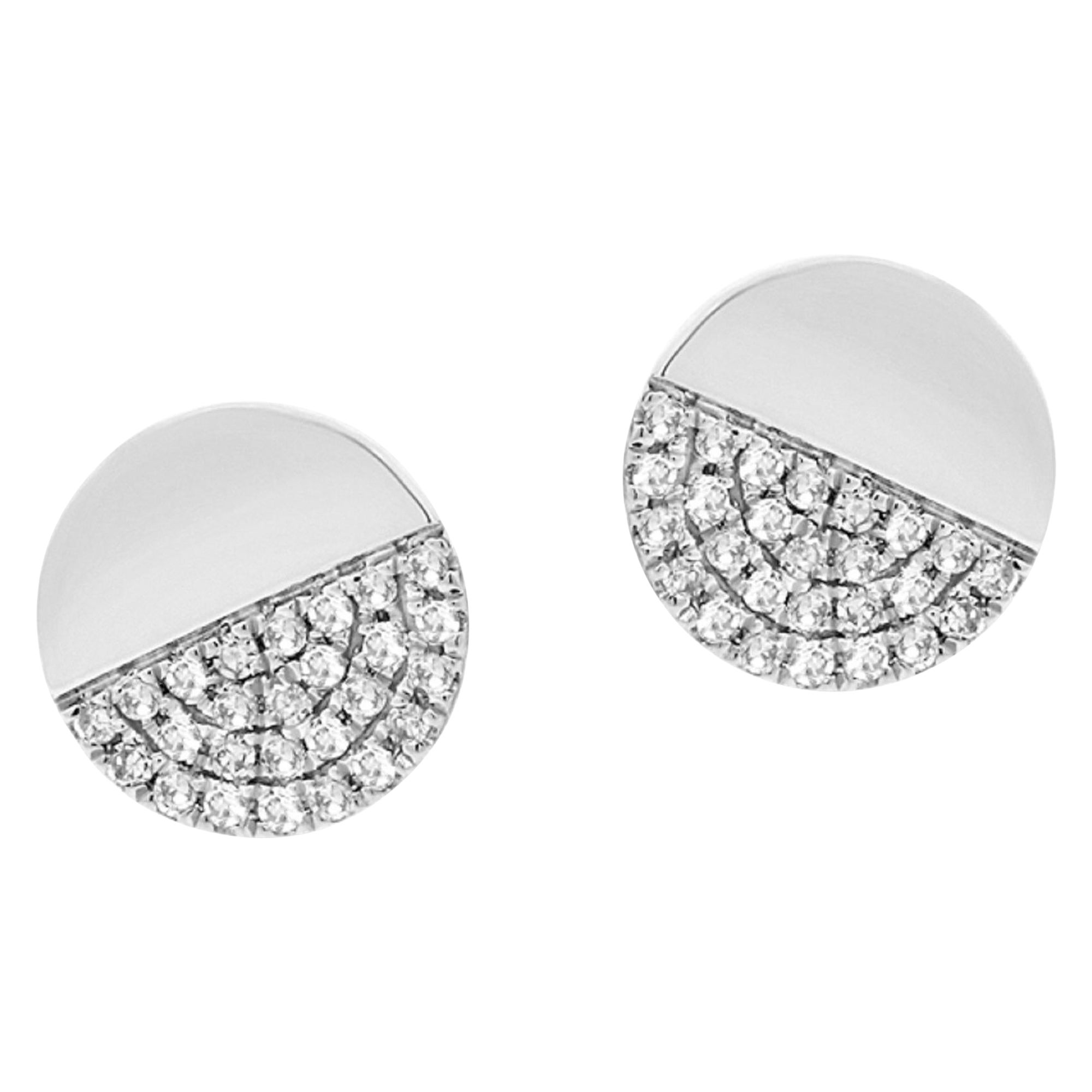 14 Karat White Gold 0.14 Carat Diamond Disc Stud Earrings For Sale