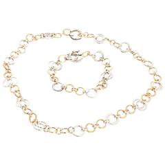 Tiffany and Co. Yellow Gold, Sterling Silver, Circle Necklace and Bracelet Set