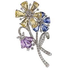 Vintage Oscar Heyman Mid-20th Century Diamond, Sapphire and Platinum Flower Brooch