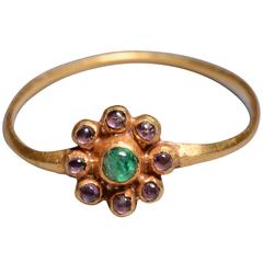 Antique Jacobean Gold, Sapphire and Emerald Cluster Ring - 1620 AD
