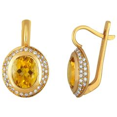 Russian Style Citrine & Diamond Yellow Gold Earrings