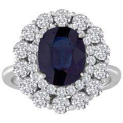 Certified No Heat 3.22 Carat Blue Oval Sapphire and Diamond Ring 10