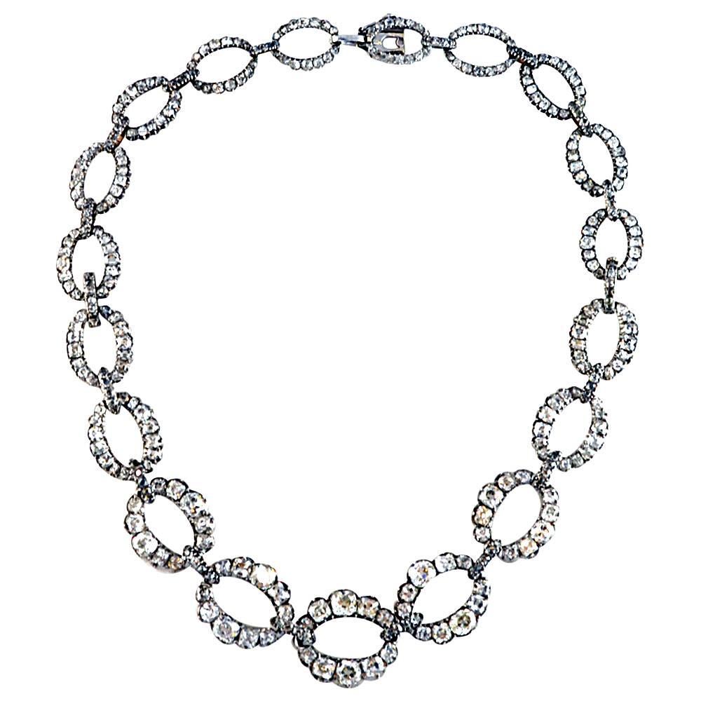Georgian Diamond Oval Link Necklace For Sale