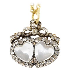 Antique Victorian Moonstone Double Heart Pendant