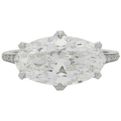 4.07ct H SI1 Old Cut 'Moval' Diamond Ring Set Across The Finger By Hancocks