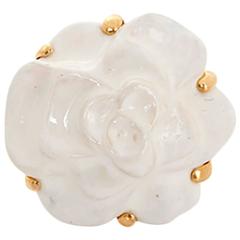 Chanel The Camelia Collection White Agate and Yellow Gold Ring Sz. 5-3/4
