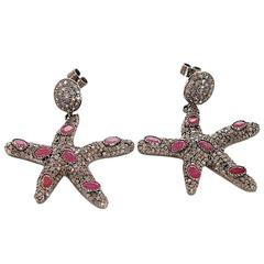 Beautiful Sterling Silver, Diamond, and Ruby Earrings 12