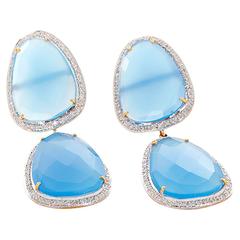 Stunning Yellow Gold, Blue Sapphire, and Diamond Earrings