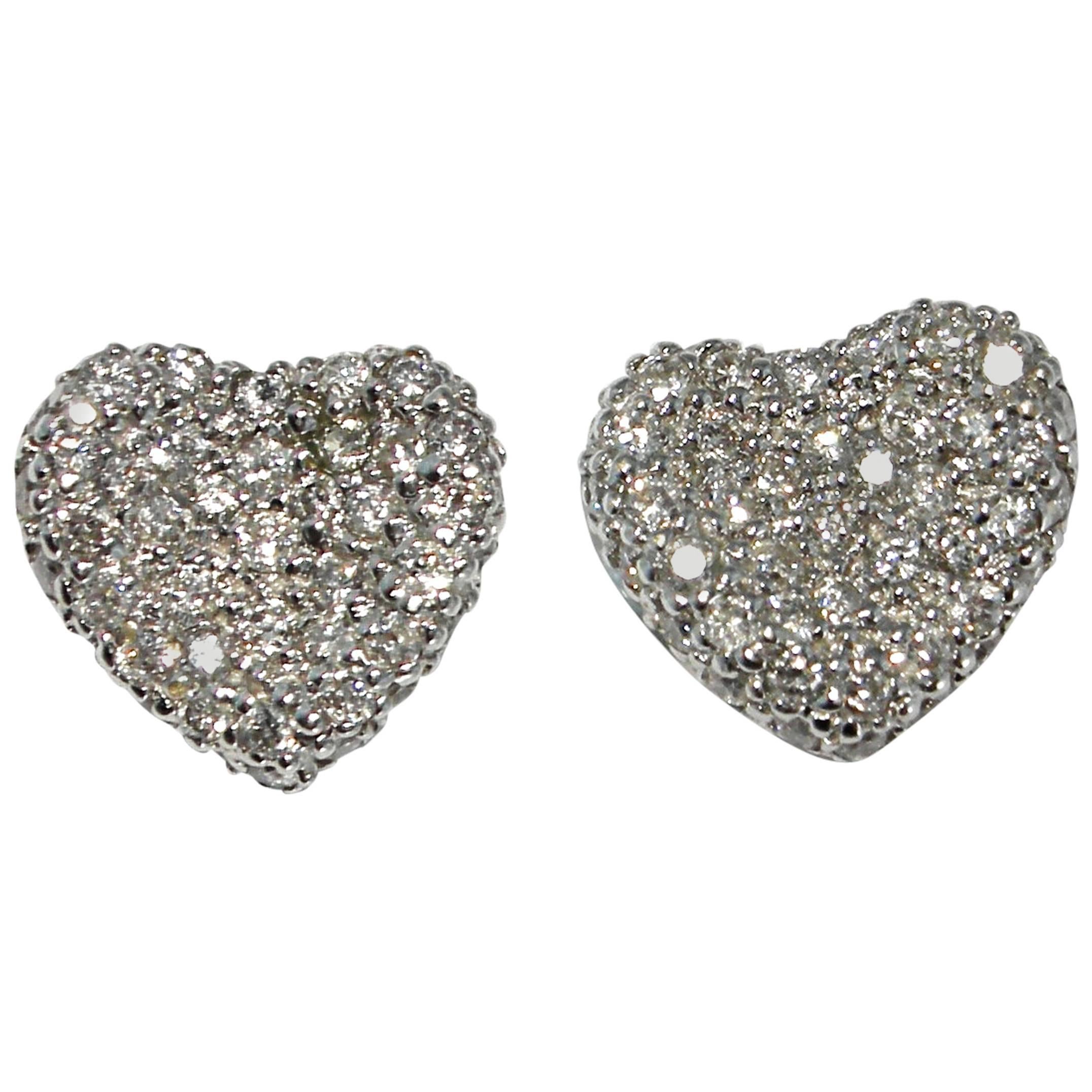 Jona Diamond Pavé 18 Karat White Gold Heart Earrings