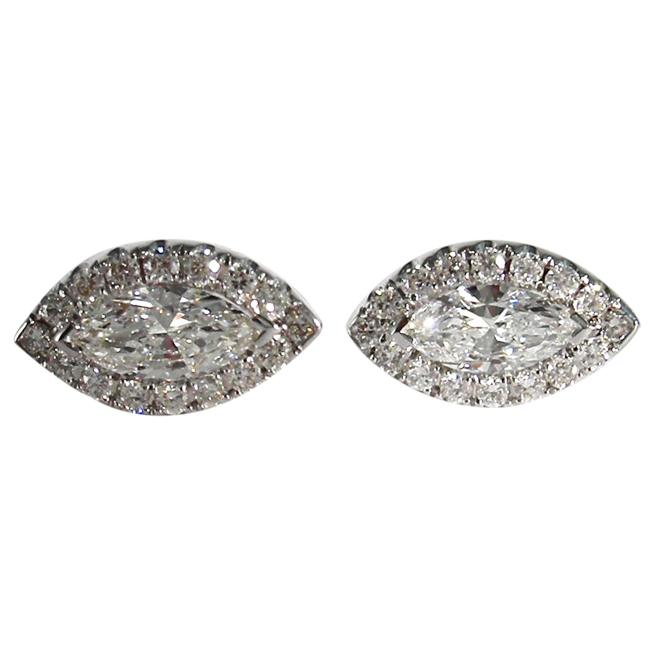 Jona White Diamond 18 Karat White Gold Navette Earrings