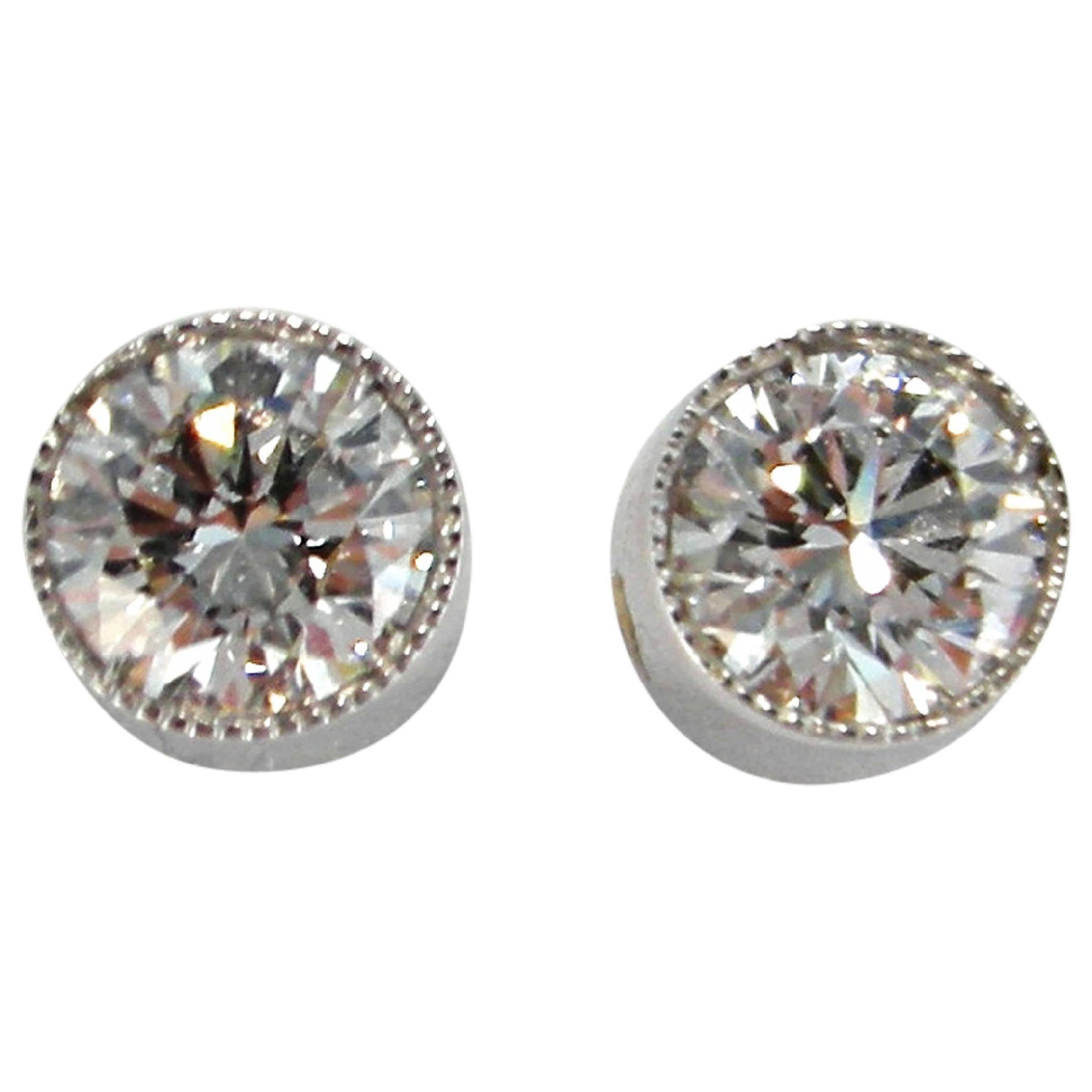 Alex Jona White Diamond Single Stone 18k White Gold Stud Earrings