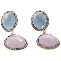 Amazing Blue and Pink Sapphire Diamond Earrings