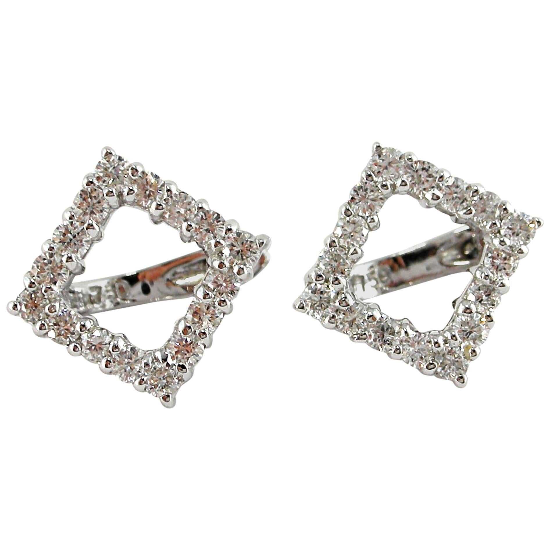 Jona White Diamond 18 Karat White Gold Open Square Earrings