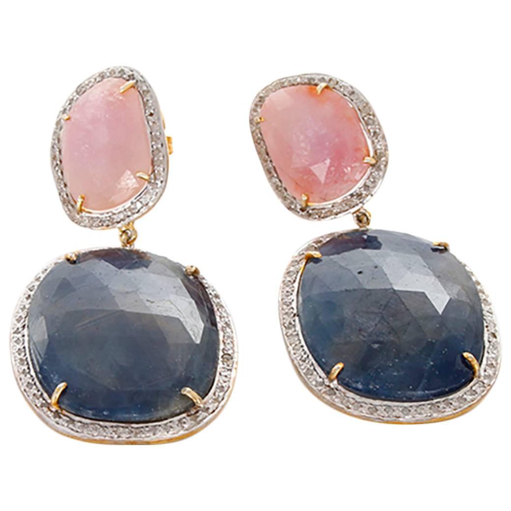 Stunning Diamond Pink and Blue Sapphire Earrings