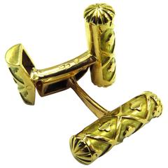 Classic Elegant French Flexible Clover Design Double Sided Gold Bar Cufflinks