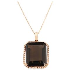 Stunning Emerald Cut Smoky Quartz, Diamond, and Rose Gold Pendant Necklace 6