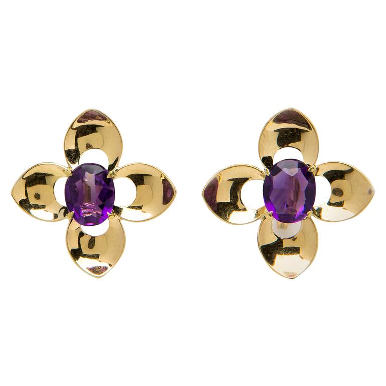 Tiffany And Co Retro Amethyst Gold Earrings For At 1stdibs Tiffany Co Retro Amethyst Gold Earrings For