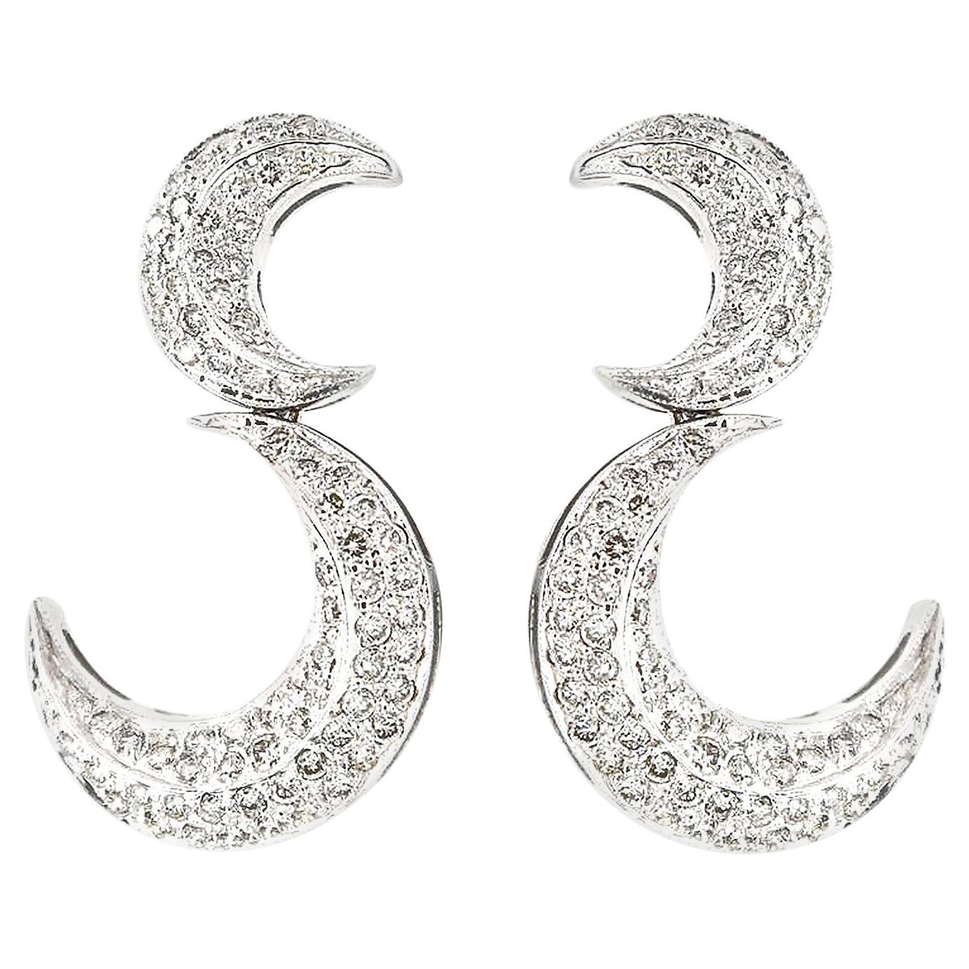 18 Karat Gold and Diamond Filigree Crescent Moon and Stars Earrings For ...