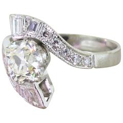 Vintage Art Deco 1.89 Carat Old Cushion Cut Diamond Gold Crossover Engagement Ring
