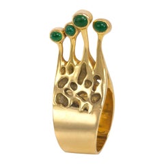 C. 1960s Danish Polished Cabochon Emerald and Gold Cocktail Ring