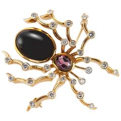 Tiffany & Co. Paloma Picasso Onyx Tourmaline Diamond Gold Spider Brooch