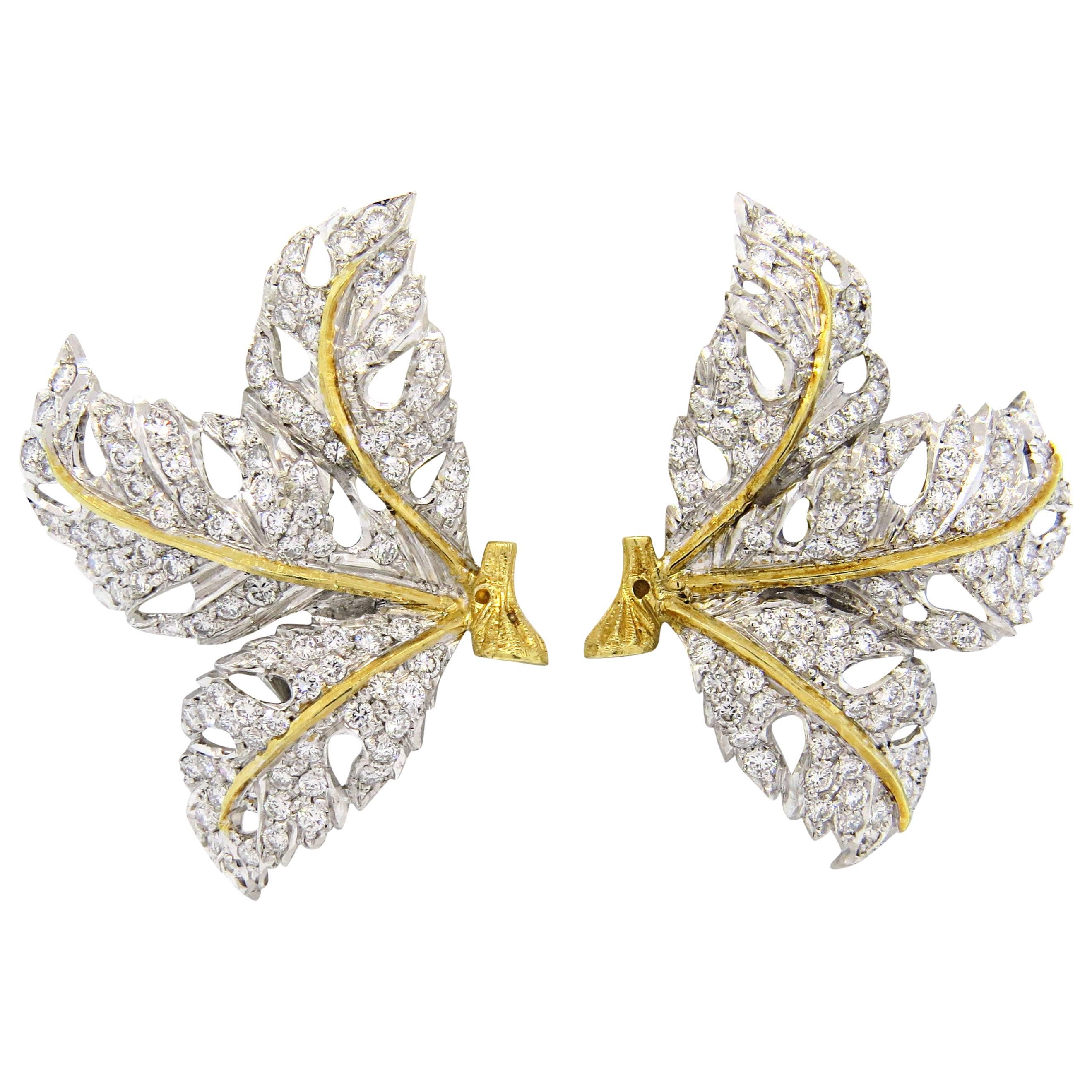 Buccellati Diamond Gold Large Leaf Earrings 